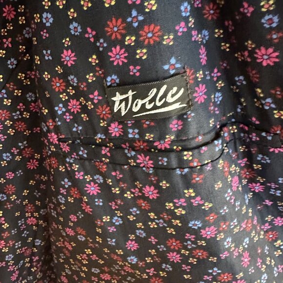 Vintage Wolle Womens Green Wool Cardigan Jacket Floral Lining & Brass Buttons - Picture 3 of 10